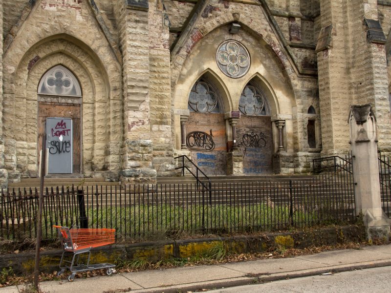 Abandoned Saints Peter and Paul Church in Pittsburgh’s East Liberty neighborhood.