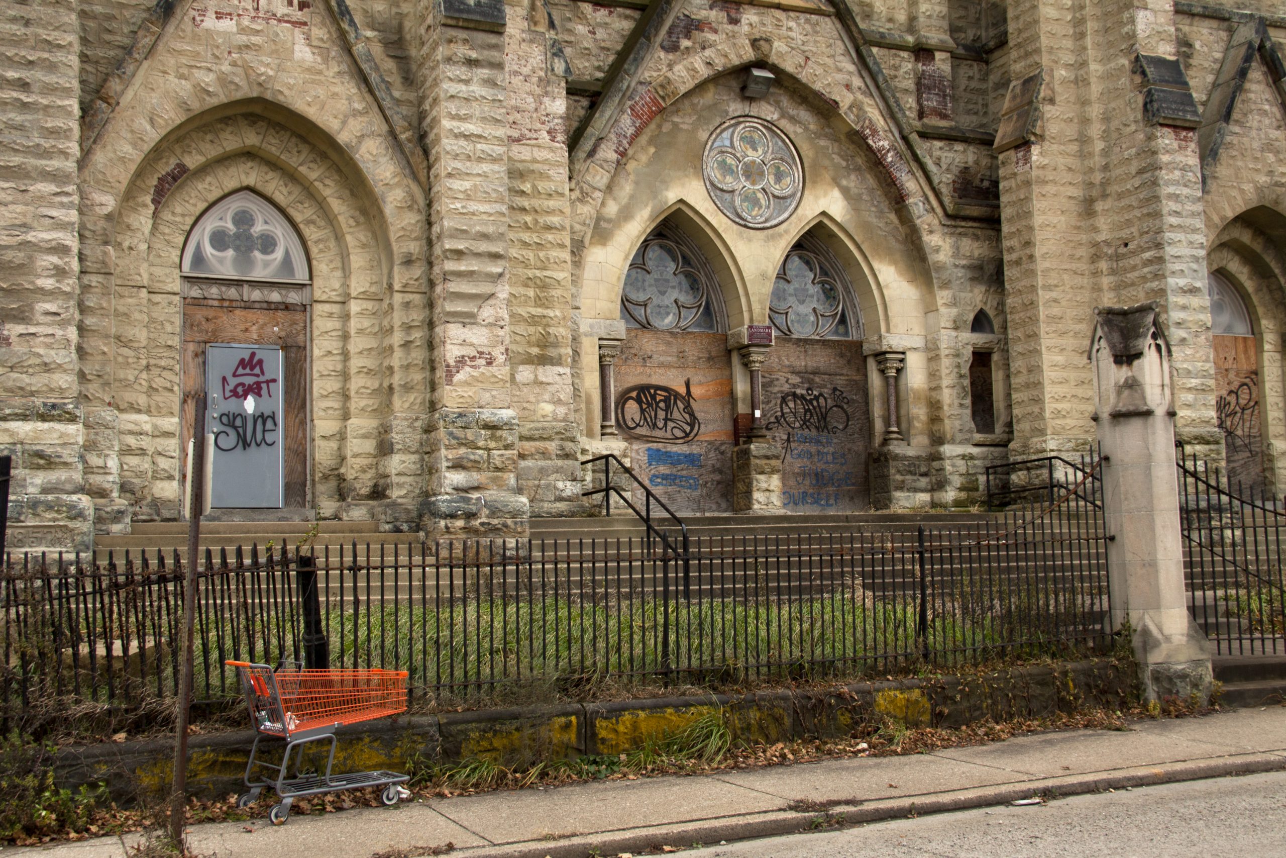 Abandoned Saints Peter and Paul Church in Pittsburgh’s East Liberty neighborhood.